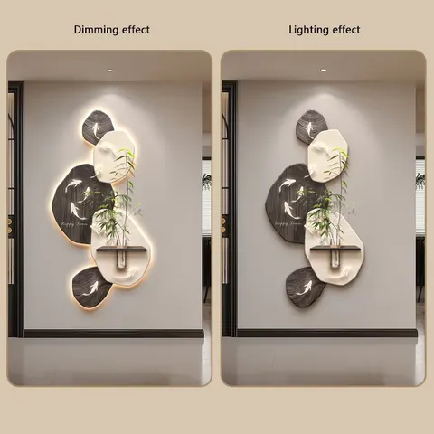 Luxury Nine Fish Painting Entrance Hall Art Decor Paintings Hydroponic Plants Sandstone LED Paintings