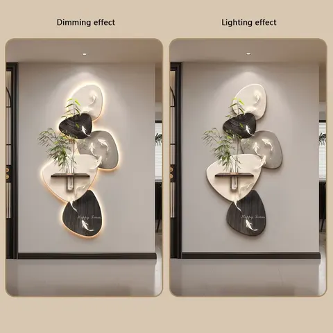 Luxury Nine Fish Painting Entrance Hall Art Decor Paintings Hydroponic Plants Sandstone LED Paintings