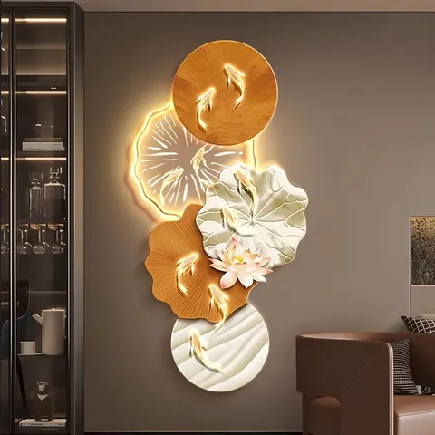 Luxury Nine Fish Picture Led Glow Painting Living Room Corridor Background Wall Crystal Porcelain Art Home Decor Painting