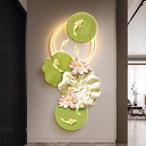 Luxury Nine Fish Picture Led Glow Painting Living Room Corridor Background Wall Crystal Porcelain Art Home Decor Painting
