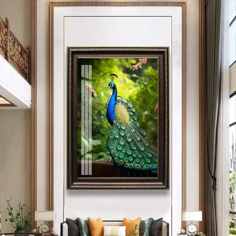 Luxury Peacock Home Art Decor Painting Background Wall of the Living Room Is Inlaid with Diamond Crystal Porcelain Paintings