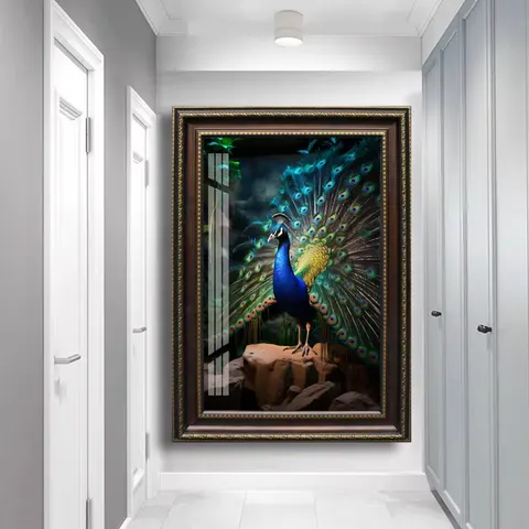 Luxury Peacock Home Art Decor Painting Background Wall of the Living Room Is Inlaid with Diamond Crystal Porcelain Paintings