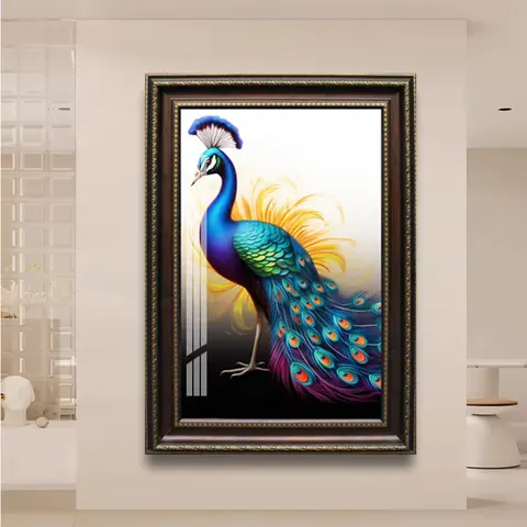 Luxury Peacock Home Art Decor Painting Background Wall of the Living Room Is Inlaid with Diamond Crystal Porcelain Paintings