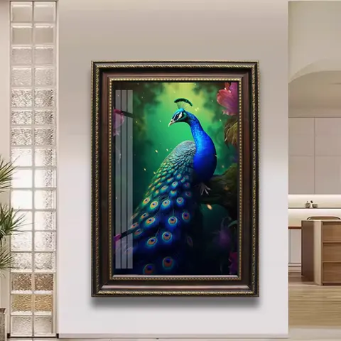 Luxury Peacock Home Art Decor Painting Background Wall of the Living Room Is Inlaid with Diamond Crystal Porcelain Paintings