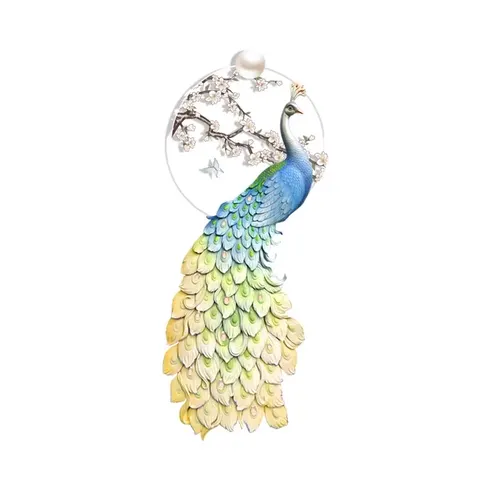Luxury Peacock Wall Art Decoration Painting LED Light Still Life Wall Painting Crystal Diamond Wall Decoration Living Room