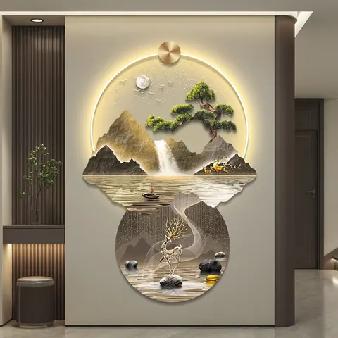 抽象 单幅 装饰画 轻奢风 玄关背景墙挂画 LED带灯画