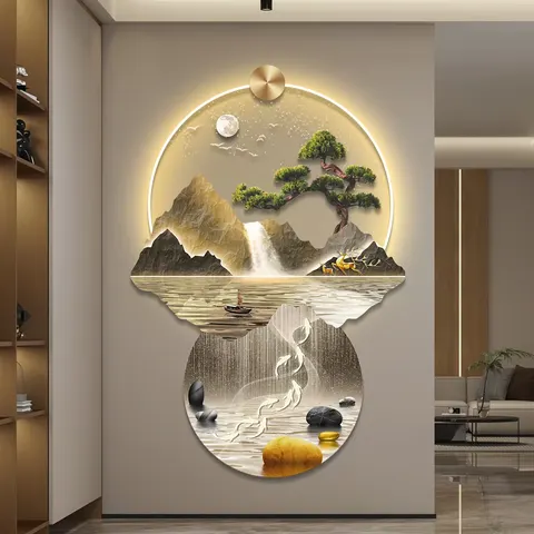 抽象 单幅 装饰画 轻奢风 玄关背景墙挂画 LED带灯画