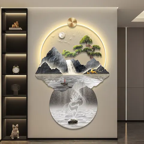 抽象 单幅 装饰画 轻奢风 玄关背景墙挂画 LED带灯画