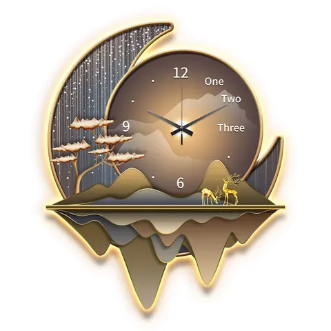 Luxury Restaurant Living Room Decor: Clocks, Creative Oil-Finish Wall Lamps Silent Background Crystal Bases Canvas-Backed Prints