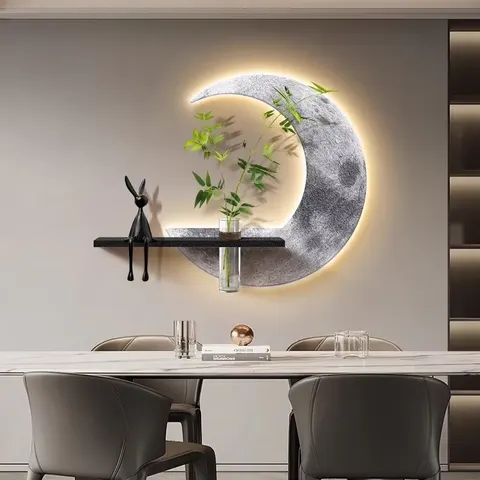 Luxury Restaurant Sandstone Art Home Furnishings Decorative Painting Entrance Hall Moon Glowed LED Decor Paintings