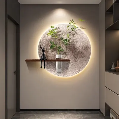 Luxury Restaurant Sandstone Art Home Furnishings Decorative Painting Entrance Hall Moon Glowed LED Decor Paintings