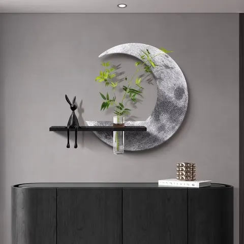 Luxury Restaurant Sandstone Art Home Furnishings Decorative Painting Entrance Hall Moon Glowed LED Decor Paintings