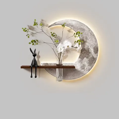 Luxury Restaurant Sandstone Art Home Furnishings Decorative Painting Entrance Hall Moon Glowed LED Decor Paintings