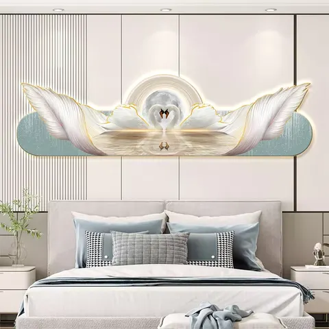 羽毛 单幅 装饰画 轻奢风 卧室背景墙挂画 LED带灯画