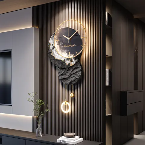 Luxury TV Background Wall Art Decorative Painting Creative Belt Clock Glowed Acrylic Led Painting