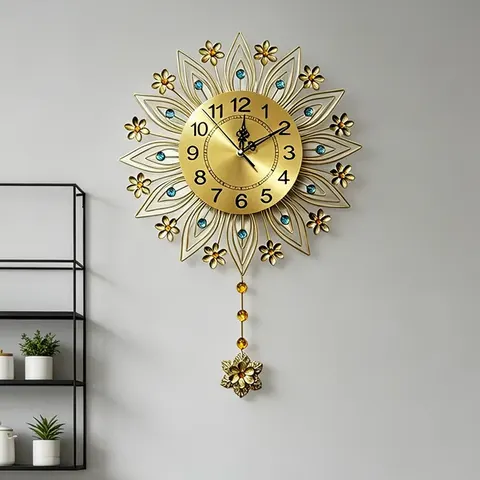 Luxury Wall Clock Living Room Elegance Household Decoration Peacock Swing Clock Craftwork Decor