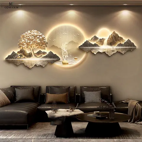 Manufacturer Custom Crystal Porcelain LED Wall Panel UV Engraved Landscape Artwork Project Decoration Volume Purchase