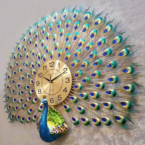 Manufacturer's Wholesale European Style Creativity Peacock Wall Clock Home Decor Paintings Background Wall Ironwork Wall Decor