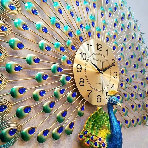 Manufacturer's Wholesale European Style Creativity Peacock Wall Clock Home Decor Paintings Background Wall Ironwork Wall Decor