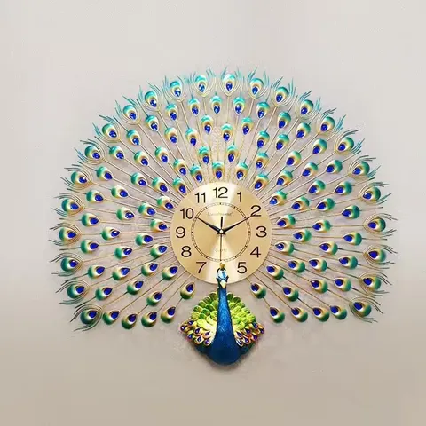 Manufacturer's Wholesale European Style Creativity Peacock Wall Clock Home Decor Paintings Background Wall Ironwork Wall Decor