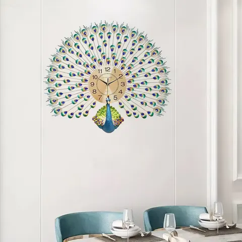 Manufacturer's Wholesale European Style Creativity Peacock Wall Clock Home Decor Paintings Background Wall Ironwork Wall Decor