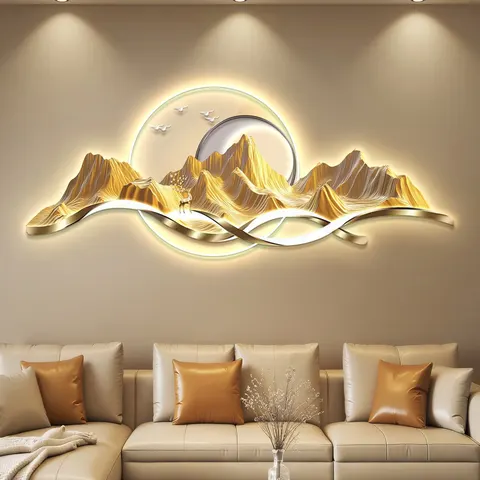 Manufacturer's Wholesale High-end Golden Mountains Art Home Decor Painting Sofa Backdrop Wall Acrylic LED Paintings