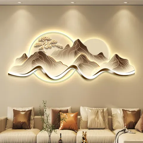山水 单幅 装饰画 轻奢风 客厅背景墙挂画 LED带灯画