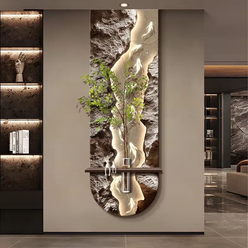 Manufacturer's Wholesale Nine Fish Diagram Sandstone Home Decor Paintings Hydroponic Plants LED Decor Painting