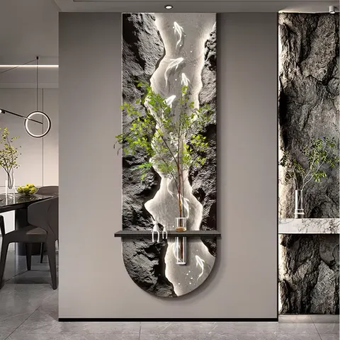 Manufacturer's Wholesale Nine Fish Diagram Sandstone Home Decor Paintings Hydroponic Plants LED Decor Painting