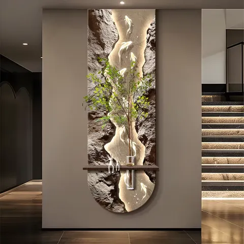 Manufacturer's Wholesale Nine Fish Diagram Sandstone Home Decor Paintings Hydroponic Plants LED Decor Painting