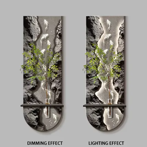 Manufacturer's Wholesale Nine Fish Diagram Sandstone Home Decor Paintings Hydroponic Plants LED Decor Painting