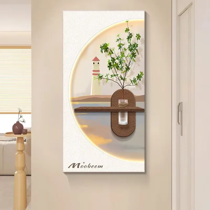 Manufacturer Wholesale Scenery Glowed Art Decor Led Painting Corridor Background Wall Hydroponic Green Plants Sandstone Painting