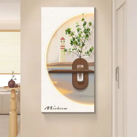 Manufacturer Wholesale Scenery Glowed Art Decor Led Painting Corridor Background Wall Hydroponic Green Plants Sandstone Painting