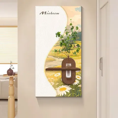 Manufacturer Wholesale Scenery Glowed Art Decor Led Painting Corridor Background Wall Hydroponic Green Plants Sandstone Painting
