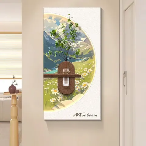 Manufacturer Wholesale Scenery Glowed Art Decor Led Painting Corridor Background Wall Hydroponic Green Plants Sandstone Painting