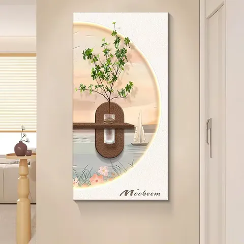 Manufacturer Wholesale Scenery Glowed Art Decor Led Painting Corridor Background Wall Hydroponic Green Plants Sandstone Painting
