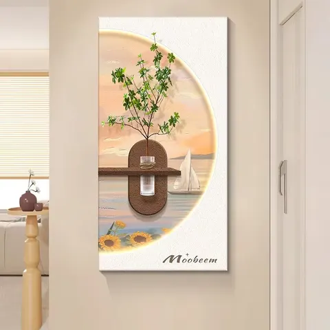Manufacturer Wholesale Scenery Glowed Art Decor Led Painting Corridor Background Wall Hydroponic Green Plants Sandstone Painting
