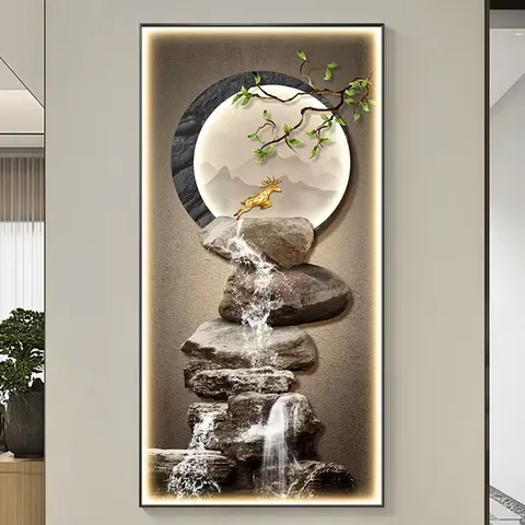 Manufacturers Direct Sales Porch Decorative Painting Apartment Led Light Painting Crystal Porcelain Painting Wall Art Home Decor