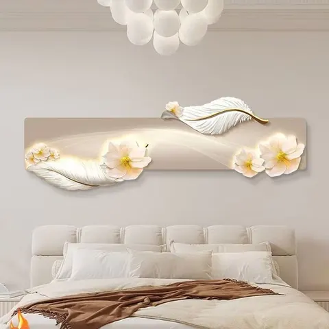 羽毛 单幅 装饰画 现代简约 卧室背景墙挂画 LED带灯画