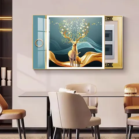 Manufacturers Wholesale Elk Animal Painting Restaurant Electric Box Cover Free Punching Wall Beautification Power Block Murals