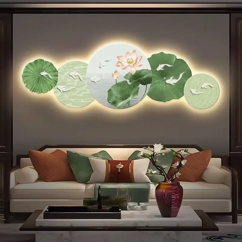 Manufacturers Wholesale Nine Fish Diagram Crystal Porcelain Painting Sofa Background Wall Art LED Decor Painting