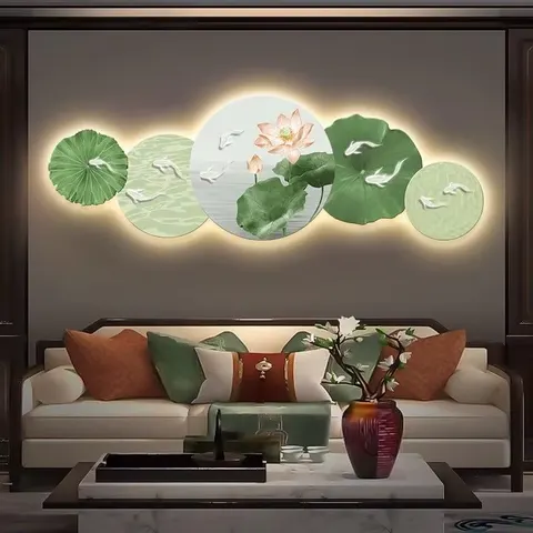 Manufacturers Wholesale Nine Fish Diagram Crystal Porcelain Painting Sofa Background Wall Art LED Decor Painting