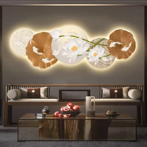 Manufacturers Wholesale Nine Fish Diagram Crystal Porcelain Painting Sofa Background Wall Art LED Decor Painting