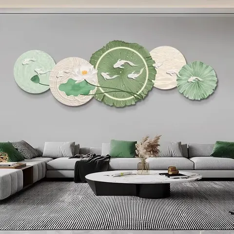 Manufacturers Wholesale Nine Fish Diagram Crystal Porcelain Painting Sofa Background Wall Art LED Decor Painting