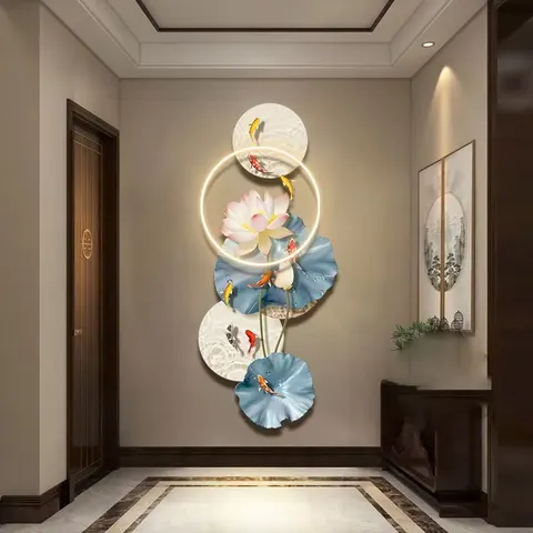 Manufacturers Wholesale Nine Fish Figure Porch Wall Art LED Light Painting Home Decoration Acrylic Crystal Porcelain