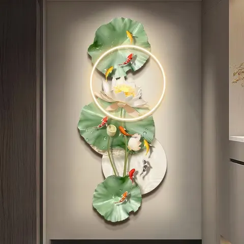 锦鲤 单幅 装饰画 现代简约 玄关背景墙挂画 LED带灯画