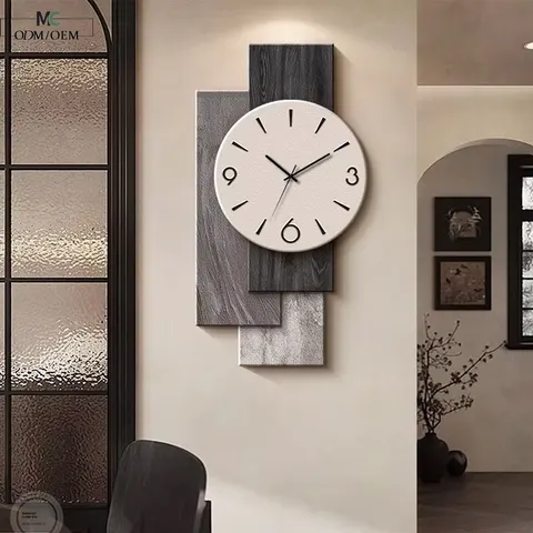 Medieval-style Analog Wall Clock Mural with 3D Textured Sandstone Design for Living Room Dining Room