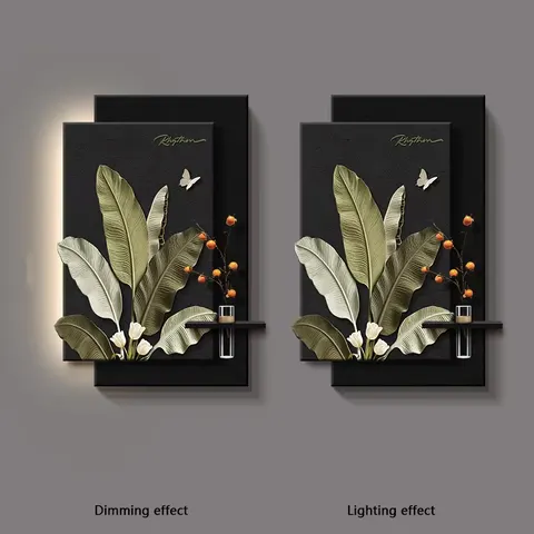 植物 单幅 装饰画 现代简约 玄关背景墙挂画 LED带灯画
