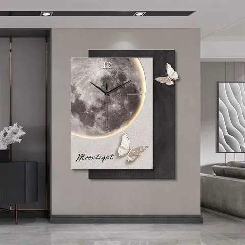 Medieval-style Retro Nostalgia Wall Clock Painting butterfly Moon Motifs Sandstone 3D Layered Decorative Art Living Rooms