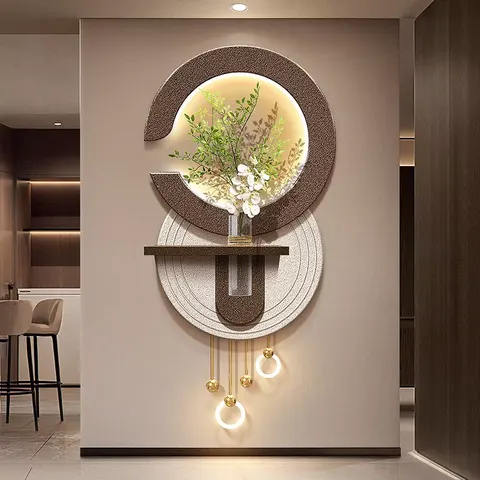 Metal Pendant LED Painting Hydroponic Plants Entrance Hall Art Home Decor Paintings Background Wall 3D Sandstone Painting